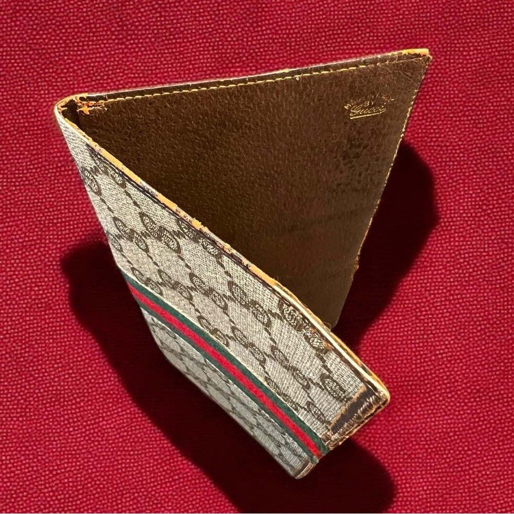 70’s Gucci Red & Green Stripe on Beige Gucci Logo Coated Canvas & Brown Leather - Picture 14 of 14